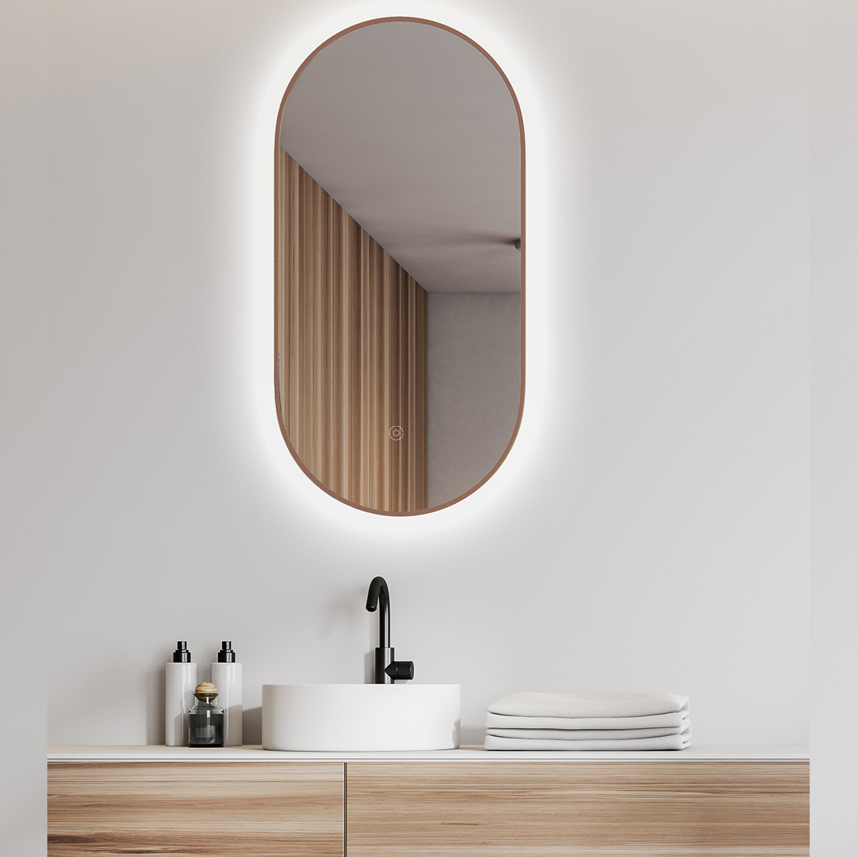 Wiesbaden Spiegel Nomi Ovaal 50x100cm - Led Geborsteld Brons Koper